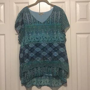 Blue and green short sleeve blouse